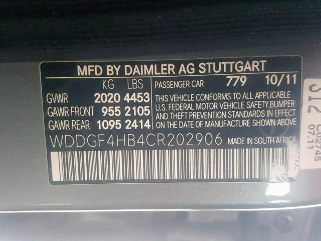 WDDGF4HB4CR202906 - 2012 MERCEDES-BENZ C 250 GRAY photo 10