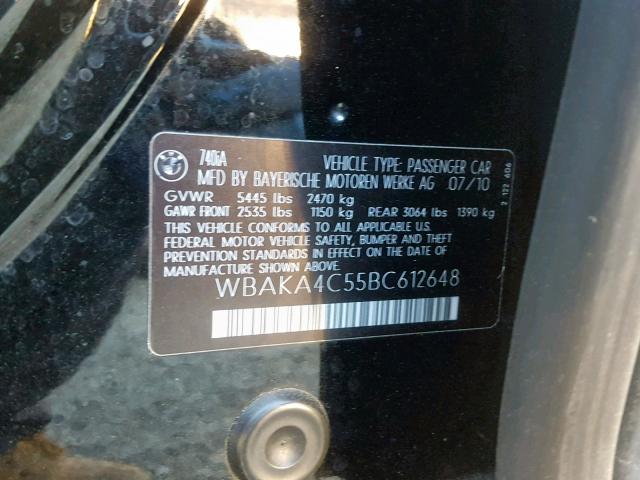 WBAKA4C55BC612648 - 2011 BMW 740 I BLACK photo 10