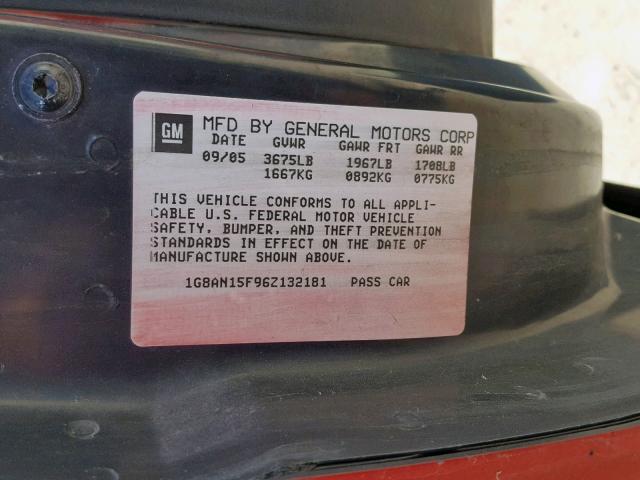 1G8AN15F96Z132181 - 2006 SATURN ION LEVEL RED photo 10