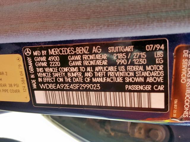 WDBEA92E4SF299023 - 1995 MERCEDES-BENZ E 320 BLUE photo 10