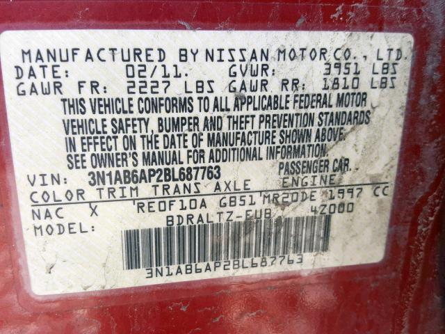 3N1AB6AP2BL687763 - 2011 NISSAN SENTRA 2.0 RED photo 10