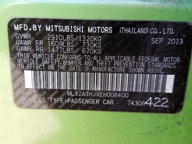 ML32A3HJXEH008400 - 2014 MITSUBISHI MIRAGE DE GREEN photo 10