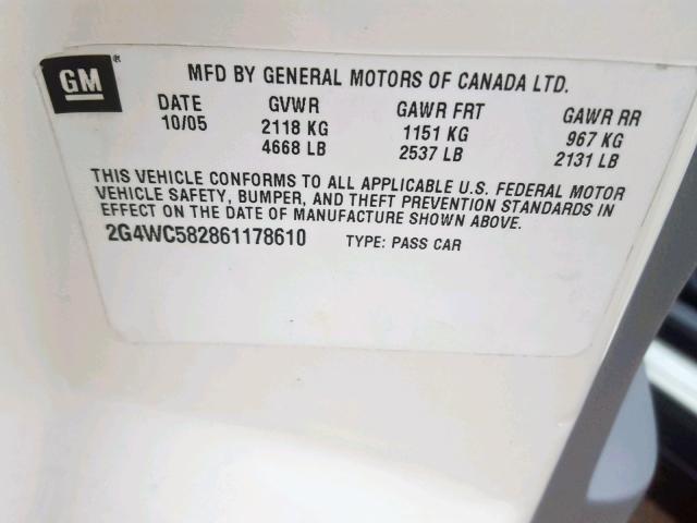 2G4WC582861178610 - 2006 BUICK LACROSSE C WHITE photo 10