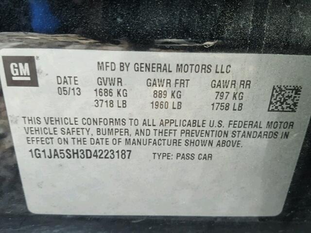 1G1JA5SH3D4223187 - 2013 CHEVROLET SONIC LS BLACK photo 10