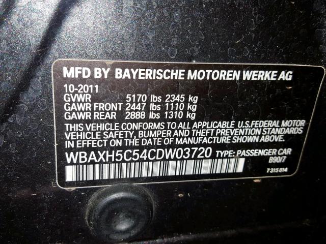 WBAXH5C54CDW03720 - 2012 BMW 528 XI GRAY photo 10