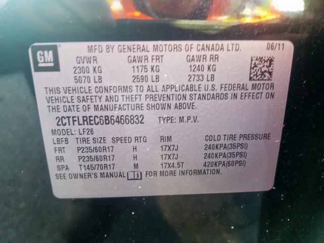 2CTFLREC6B6466832 - 2011 GMC TERRAIN SLE  photo 10