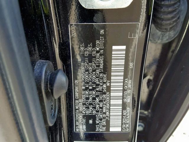 JTJBM7FX8A5008309 - 2010 LEXUS GX BLACK photo 10