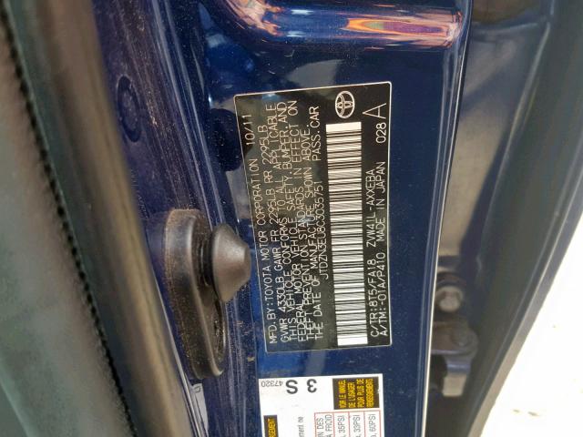 JTDZN3EU8C3035751 - 2012 TOYOTA PRIUS V BLUE photo 10