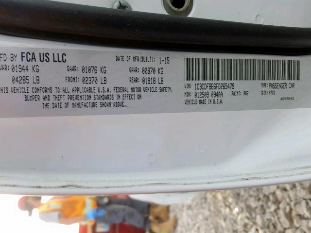 1C3CDFBB6FD265479 - 2015 DODGE DART SXT WHITE photo 10