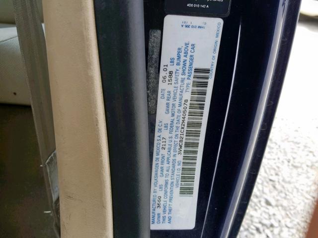 3VWCB21CX2M405078 - 2002 VOLKSWAGEN NEW BEETLE Blau Foto 10