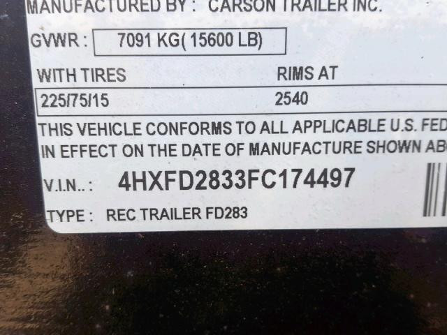 4HXFD2833FC174497 - 2015 CARS TRAILER WHITE photo 10