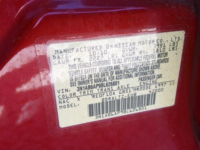 3N1AB6AP9BL626801 - 2011 NISSAN SENTRA 2.0 RED photo 10