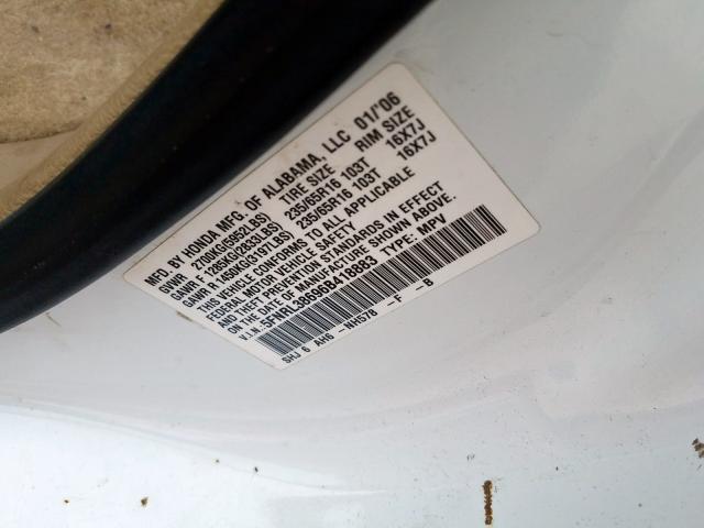 5FNRL38696B418883 - 2006 HONDA ODYSSEY EXL  photo 10