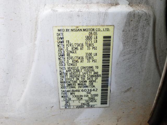 5N1AR18U46C603642 - 2006 NISSAN PATHFINDER LE  ფოტო 10