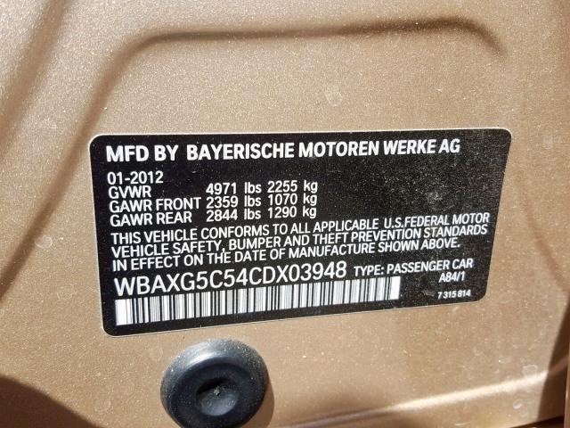 WBAXG5C54CDX03948 - 2012 BMW 528 I GOLD photo 10