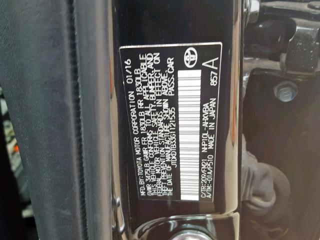 JTDKDTB33G1121535 - 2016 TOYOTA PRIUS C BLACK photo 10