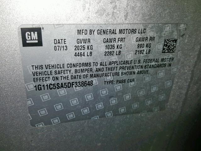 1G11C5SA5DF338648 - 2013 CHEVROLET MALIBU 1LT SILVER photo 10