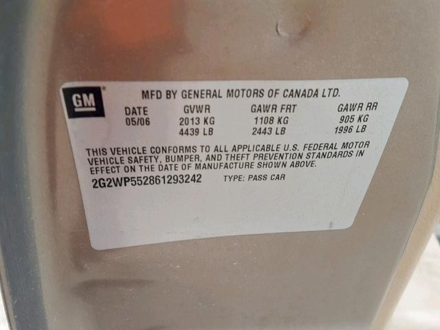2G2WP552861293242 - 2006 PONTIAC GRAND PRIX 金色 照片 10