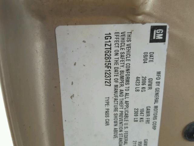 1G1ZT62815F123727 - 2005 CHEVROLET MALIBU MAX ოქროსფერი ფოტო 10