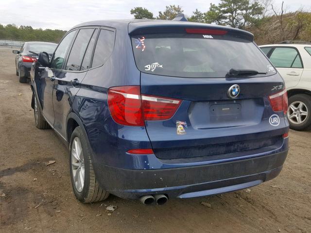 5UXWX9C51D0A24459 - 2013 BMW X3 XDRIVE2 BLUE photo 3