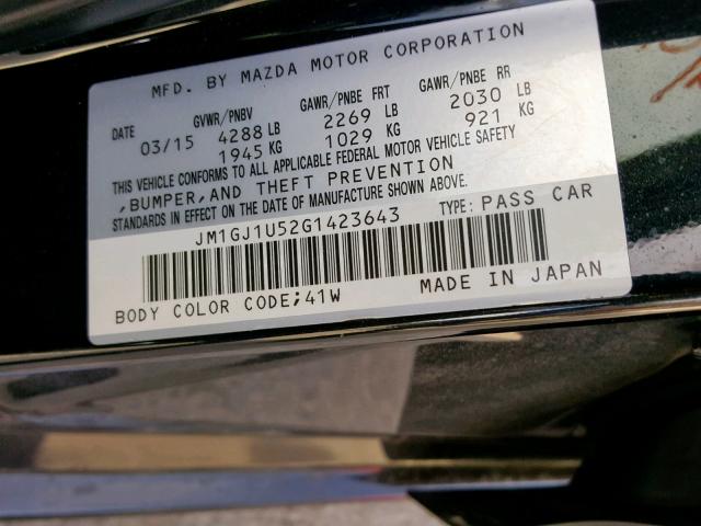 JM1GJ1U52G1423643 - 2016 MAZDA 6 SPORT BLACK photo 10