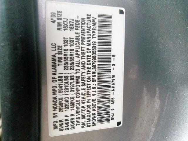 5FNRL38799B055319 - 2009 HONDA ODYSSEY EXL  photo 10