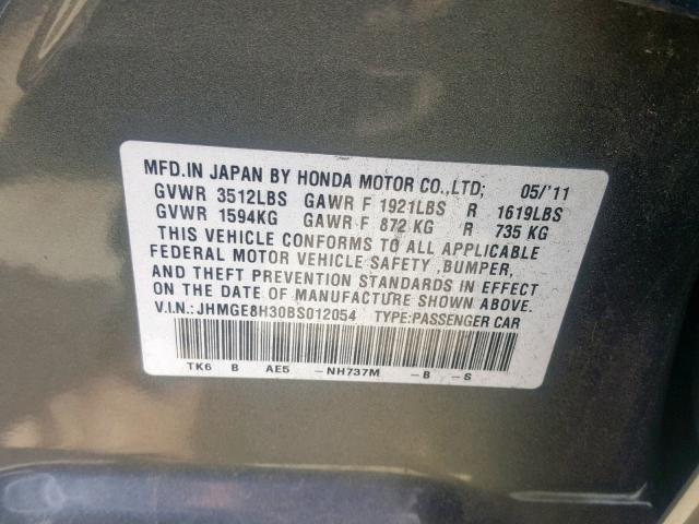 JHMGE8H30BS012054 - 2011 HONDA FIT SILVER photo 10