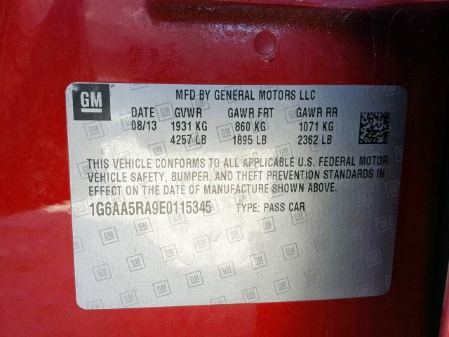 1G6AA5RA9E0115345 - 2014 CADILLAC ATS RED photo 10