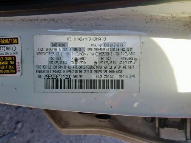 JM3ER293670119290 - 2007 MAZDA CX-7 WHITE photo 10