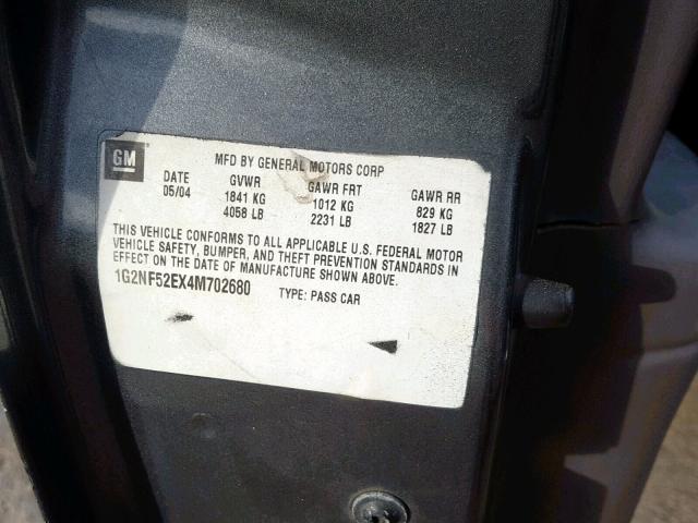 1G2NF52E54M601434 - 2004 PONTIAC GRAND AM S GRAY photo 10