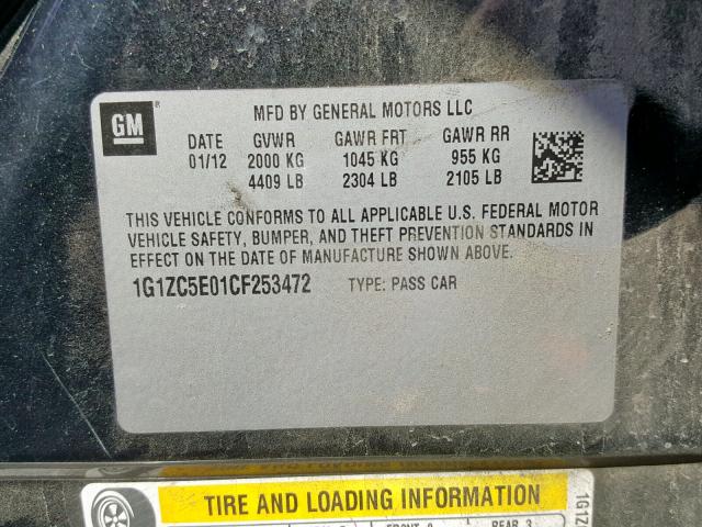 1G1ZC5E01CF253472 - 2012 CHEVROLET MALIBU 1LT 黑色 照片 10