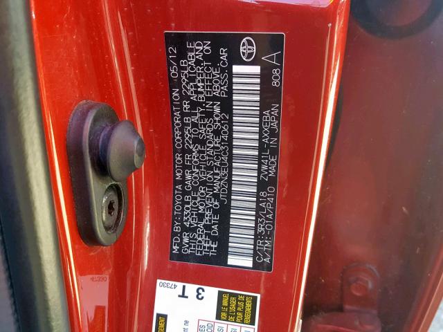 JTDZN3EU4C3140612 - 2012 TOYOTA PRIUS V RED photo 10