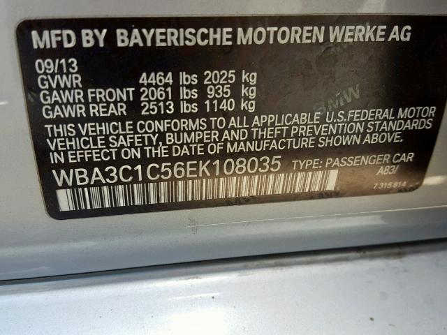 WBA3C1C56EK108035 - 2014 BMW 328 I SULE SILVER photo 10