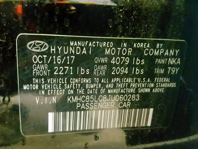 KMHC85LC8JU060283 - 2018 HYUNDAI IONIQ LIMI BLACK photo 10