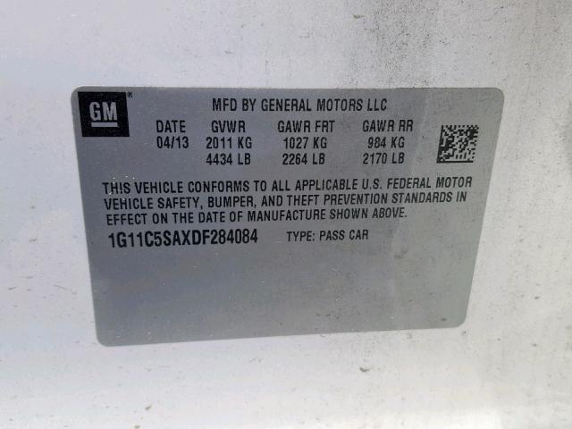 1G11C5SAXDF284084 - 2013 CHEVROLET MALIBU 1LT 白色 照片 10