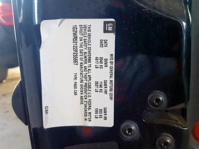 1G2WR52122F235667 - 2002 PONTIAC GRAND PRIX BLUE photo 10