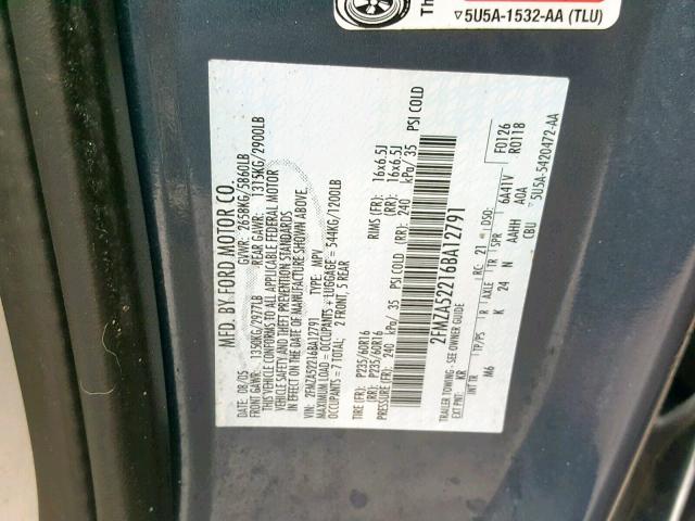 2FMZA52216BA12791 - 2006 FORD FREESTAR S BLUE photo 10