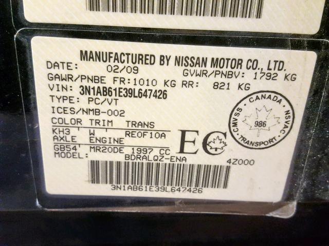 3N1AB61E39L647426 - 2009 NISSAN SENTRA 2.0 BLACK photo 10