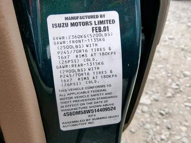 4S6DM58W514409524 - 2001 HONDA PASSPORT E 绿色 照片 10