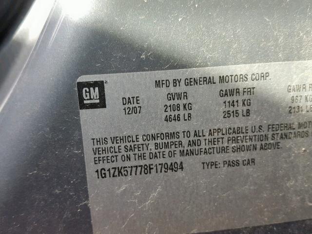 1G1ZK57778F179494 - 2008 CHEVROLET MALIBU LTZ GRAY photo 10