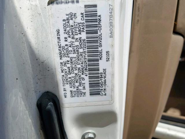 4T1BG22K9Y4972226 - 2000 TOYOTA CAMRY CE WHITE photo 10