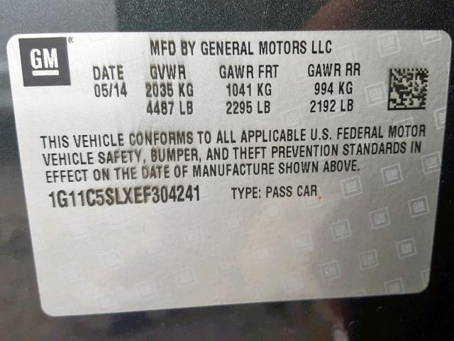 1G11C5SLXEF304241 - 2014 CHEVROLET MALIBU 1LT 灰色 照片 10