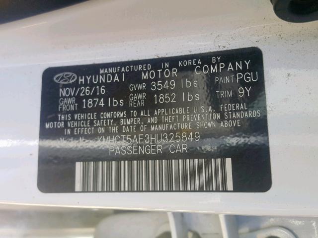 KMHCT5AE3HU325849 - 2017 HYUNDAI ACCENT SE WHITE photo 10