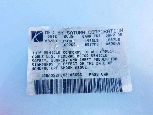 1G8AG52F24Z105696 - 2004 SATURN ION LEVEL GRAY photo 10