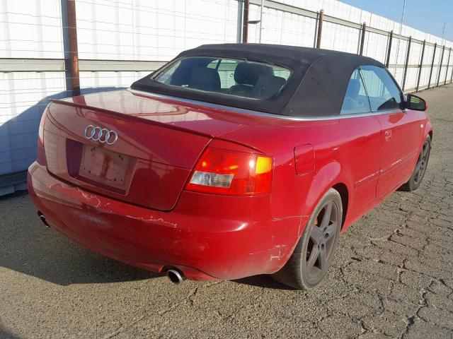 WAUAT48H63K013404 - 2003 AUDI A4 3.0 CAB RED photo 4