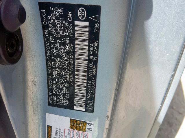 JTKDE177550021759 - 2005 TOYOTA SCION TC ლურჯი ფოტო 10