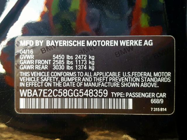 WBA7E2C58GG548359 - 2016 BMW 740 I BLACK photo 10