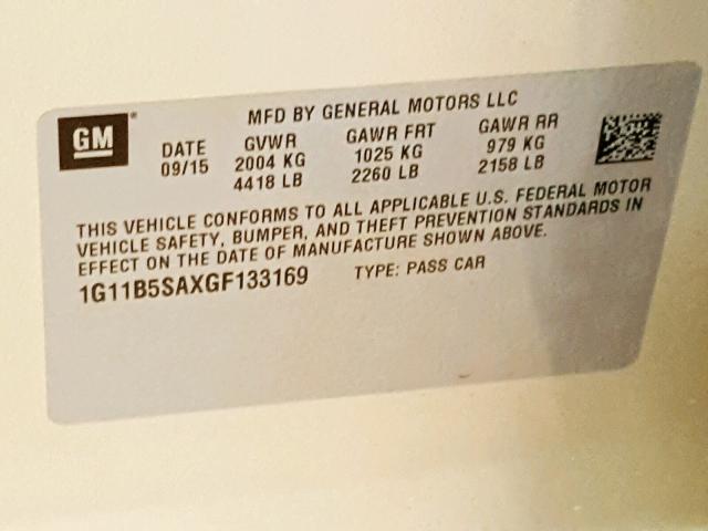 1G11B5SAXGF133169 - 2016 CHEVROLET MALIBU LIM 金色 照片 10