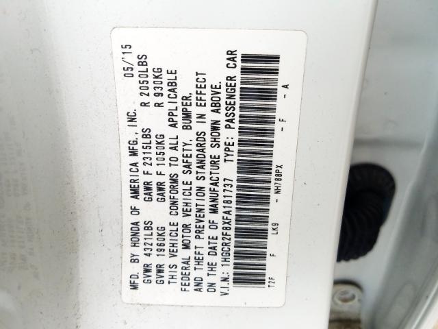 1HGCR2F8XFA181737 - 2015 HONDA ACCORD EXL  photo 10