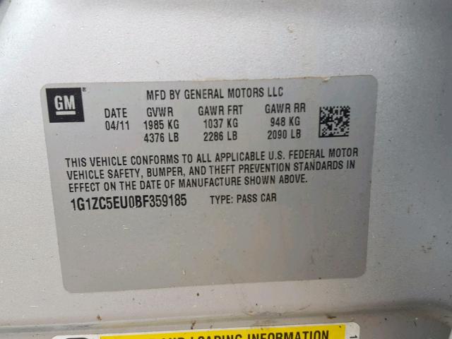 1G1ZC5EU0BF359185 - 2011 CHEVROLET MALIBU 1LT 银色 照片 10